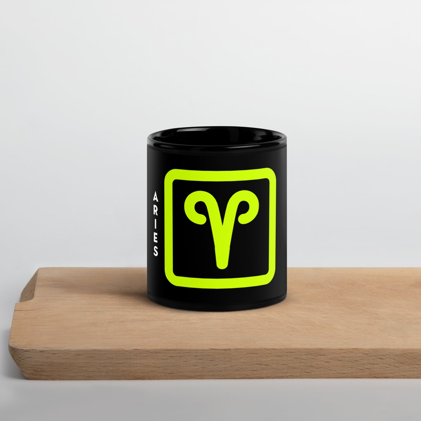 111 LIFE Aries Astrology Zodiac Mug – Black Glossy Ceramic Coffee Cup