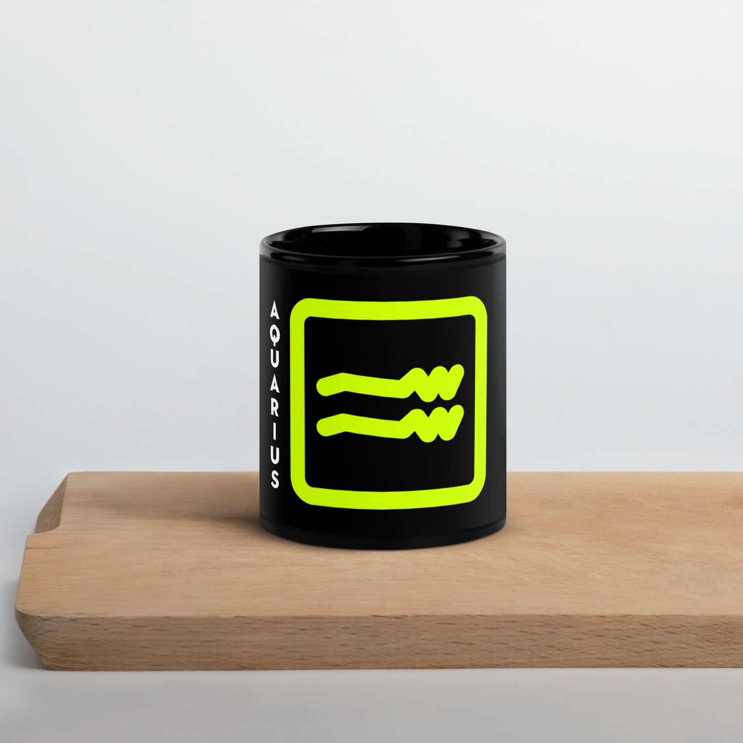 111 LIFE Aquarius Zodiac Astrology Mug - Black Glossy Ceramic Coffee Cup