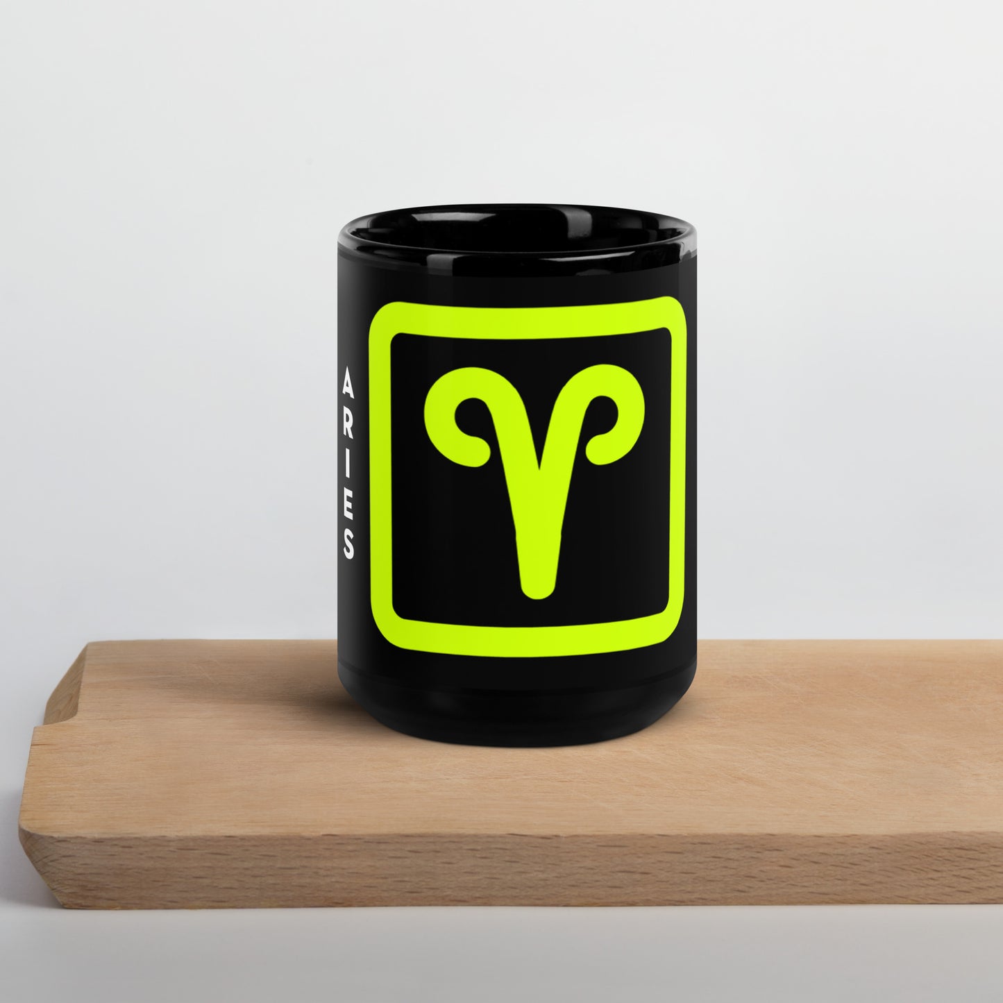 111 LIFE Aries Astrology Zodiac Mug – Black Glossy Ceramic Coffee Cup