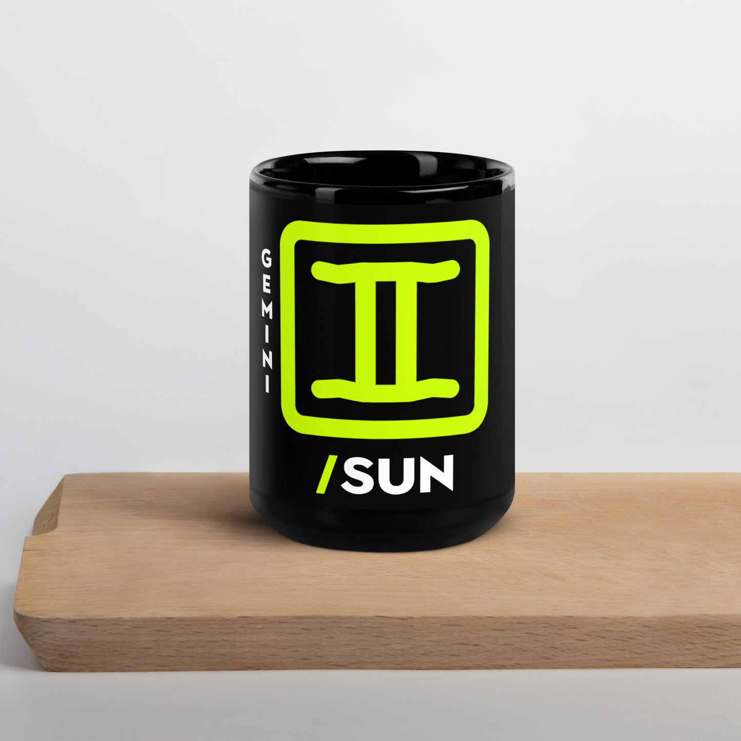 111 LIFE Gemini Sun Astrology Zodiac Mug – Black Glossy Ceramic Coffee Cup