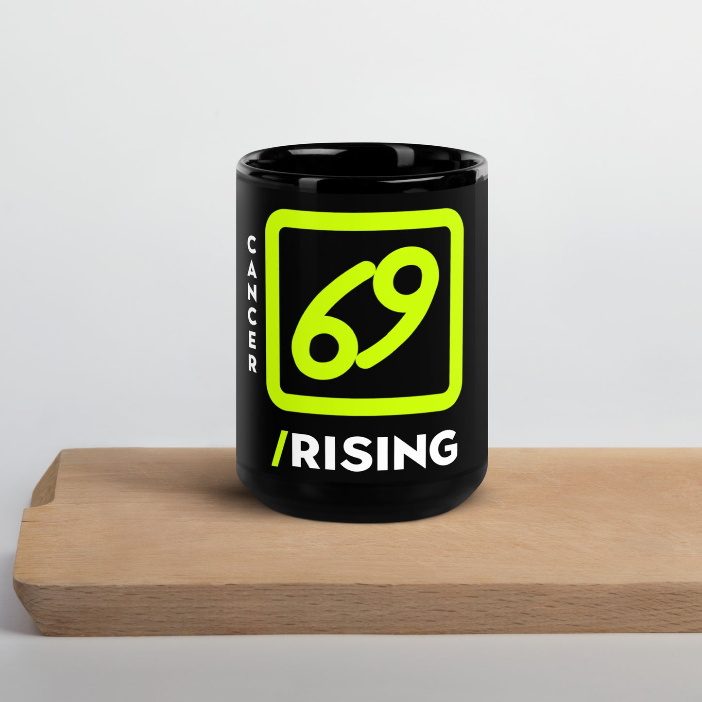 111 LIFE Cancer Rising Astrology Zodiac Mug – Black Glossy Ceramic Coffee Cup