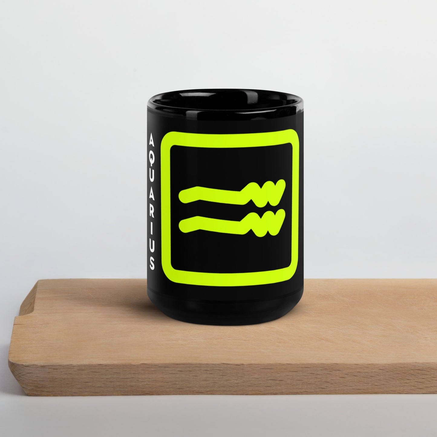 111 LIFE Aquarius Zodiac Astrology Mug - Black Glossy Ceramic Coffee Cup