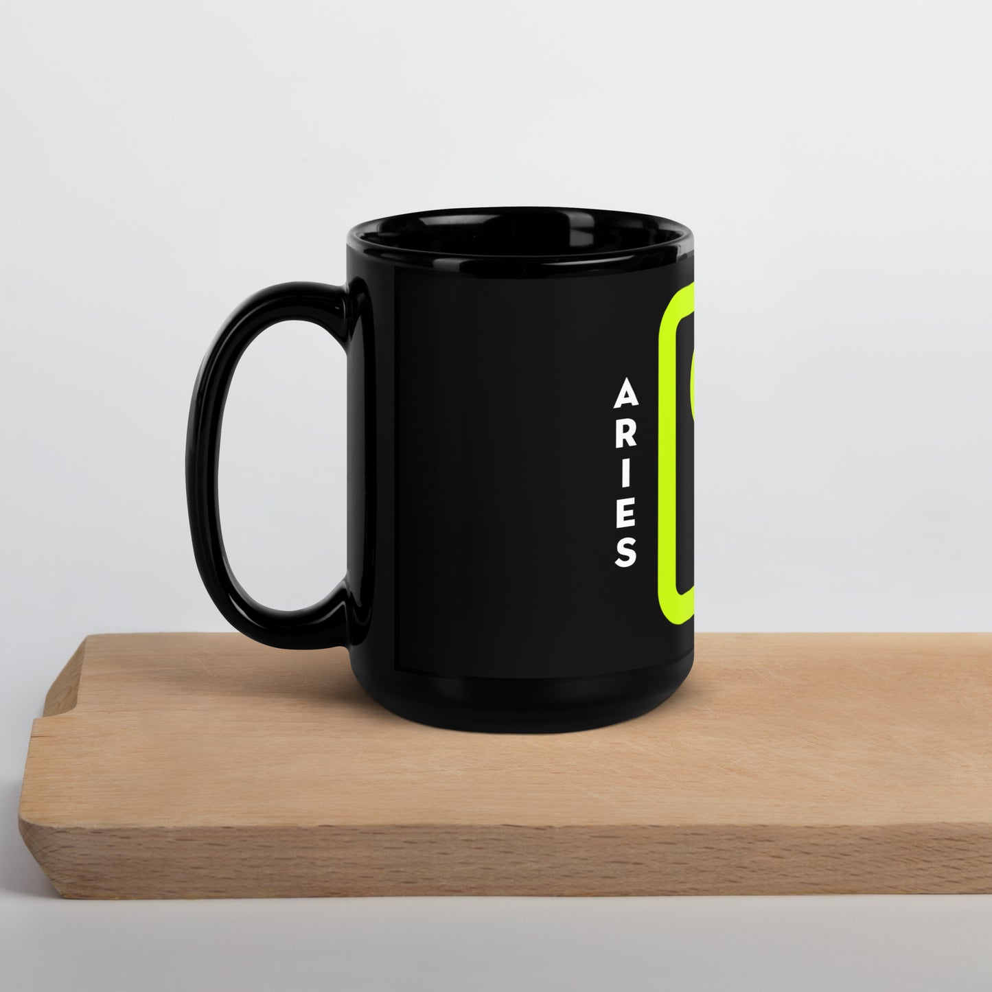 111 LIFE Aries Astrology Zodiac Mug – Black Glossy Ceramic Coffee Cup
