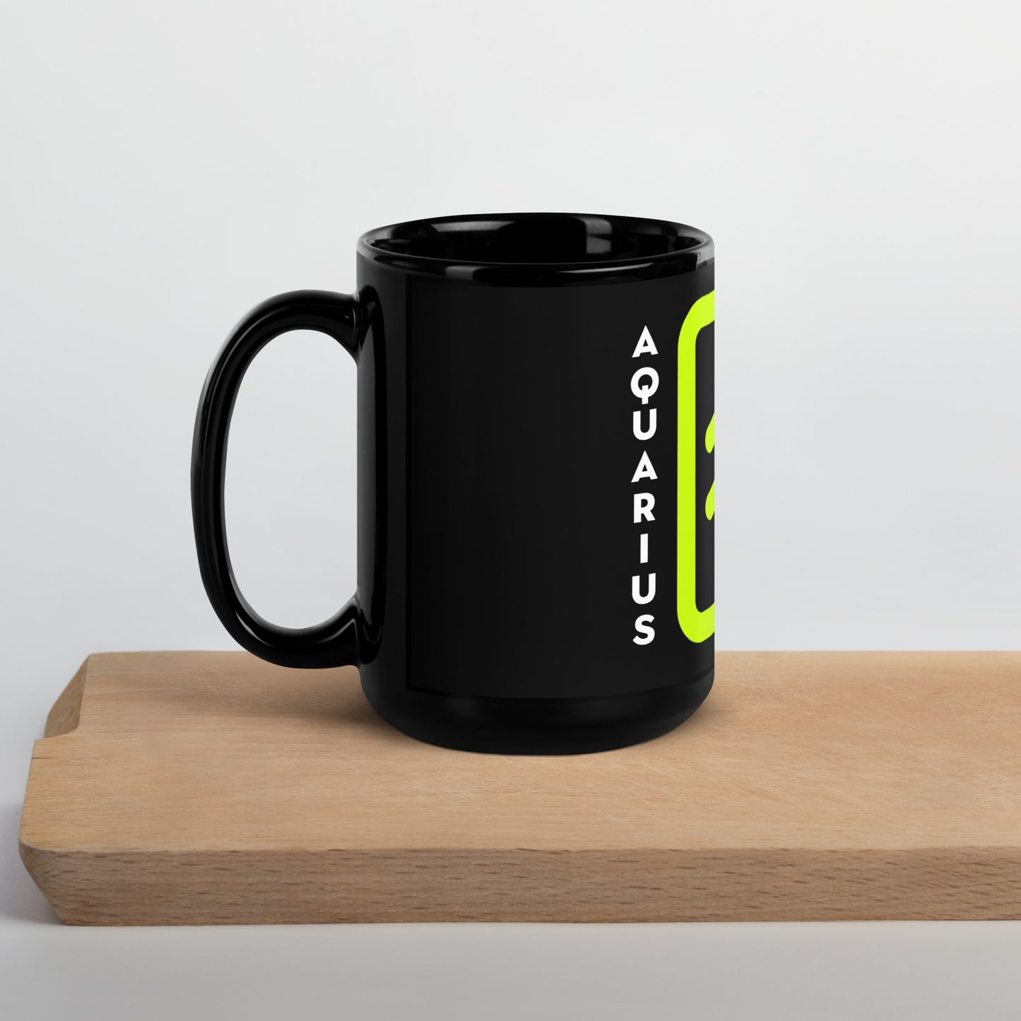 111 LIFE Aquarius Zodiac Astrology Mug - Black Glossy Ceramic Coffee Cup