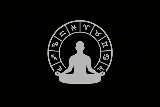 Zodiac wheel floating in a star-filled sky representing the developmental sequence of astrological signs