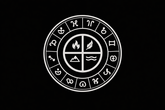 Astrology wheel with elemental symbolism representing the foundations of zodiac signs and astrological structure