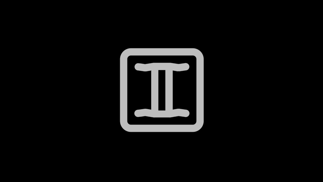 Gray Gemini zodiac symbol centered on a black background.