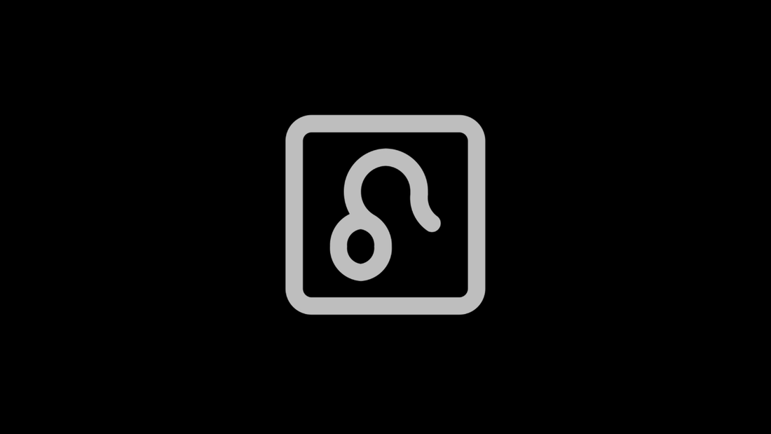 Gray Leo zodiac symbol centered on a black background.