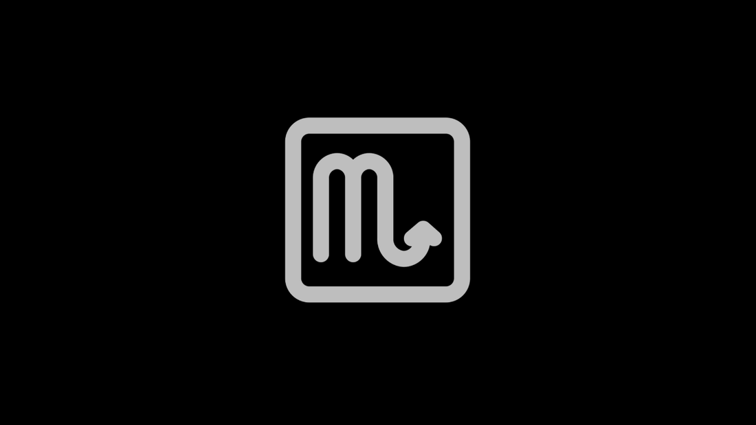 Gray Scorpio zodiac symbol centered on a black background.