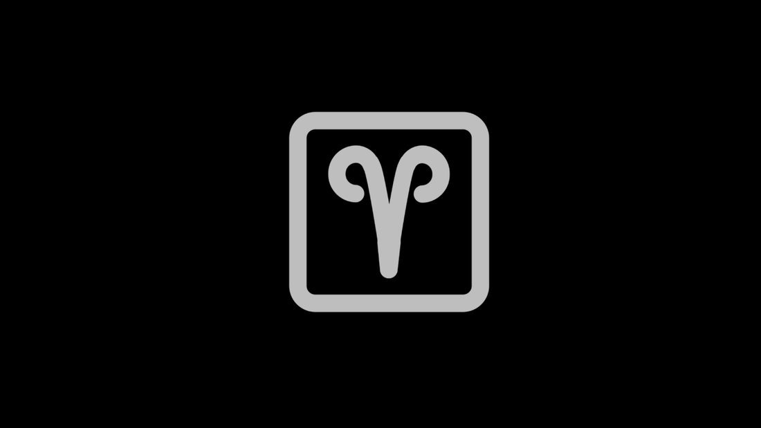 Gray Aries zodiac symbol centered on a black background.