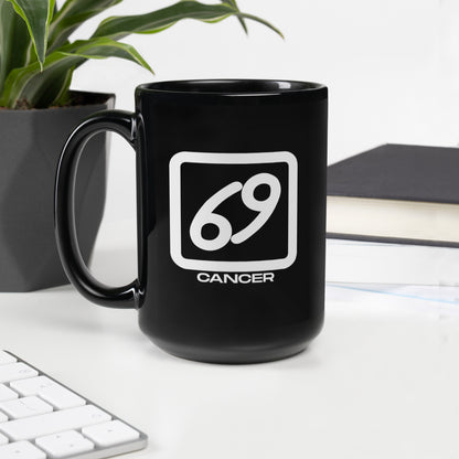 Black ceramic Cancer zodiac mug 15oz front view