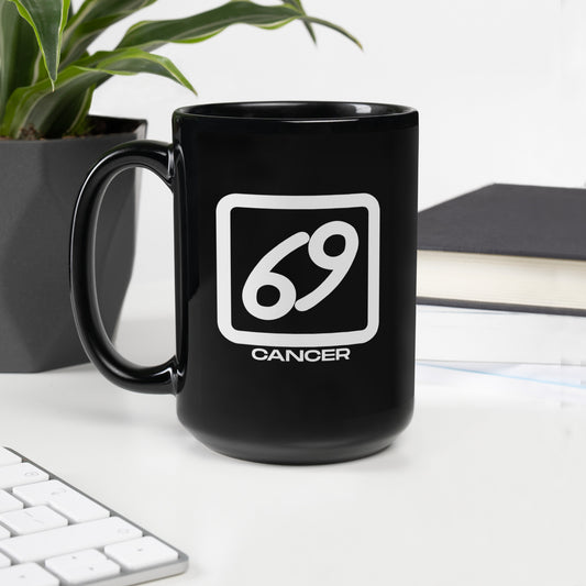 Black ceramic Cancer zodiac mug 15oz front view