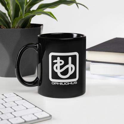 Black ceramic Ophiuchus zodiac mug 11oz front view