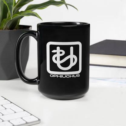 Black ceramic Ophiuchus zodiac mug 15oz front view