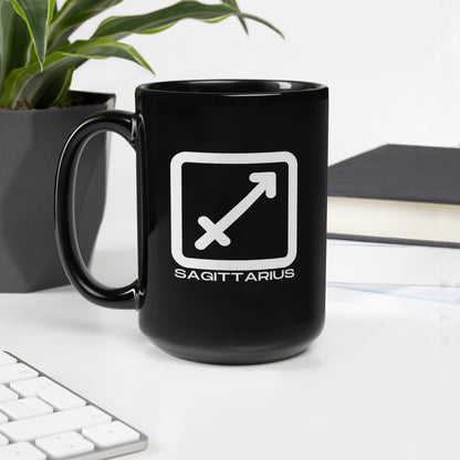 Black ceramic Sagittarius zodiac mug 15oz front view