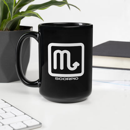 Black ceramic Scorpio zodiac mug 15oz front view