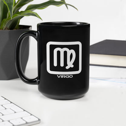 Black ceramic Virgo zodiac mug 15oz front view