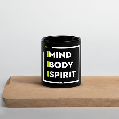 111 LIFE - MIND BODY SPIRIT - Black Glossy Mug